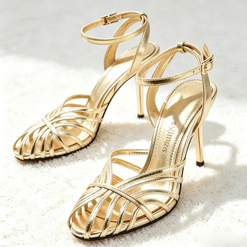 Wrap Ring Gold - Sandalo sexy con tacco alto a